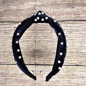 BP Blue Velvet Pearl Topknot Headband